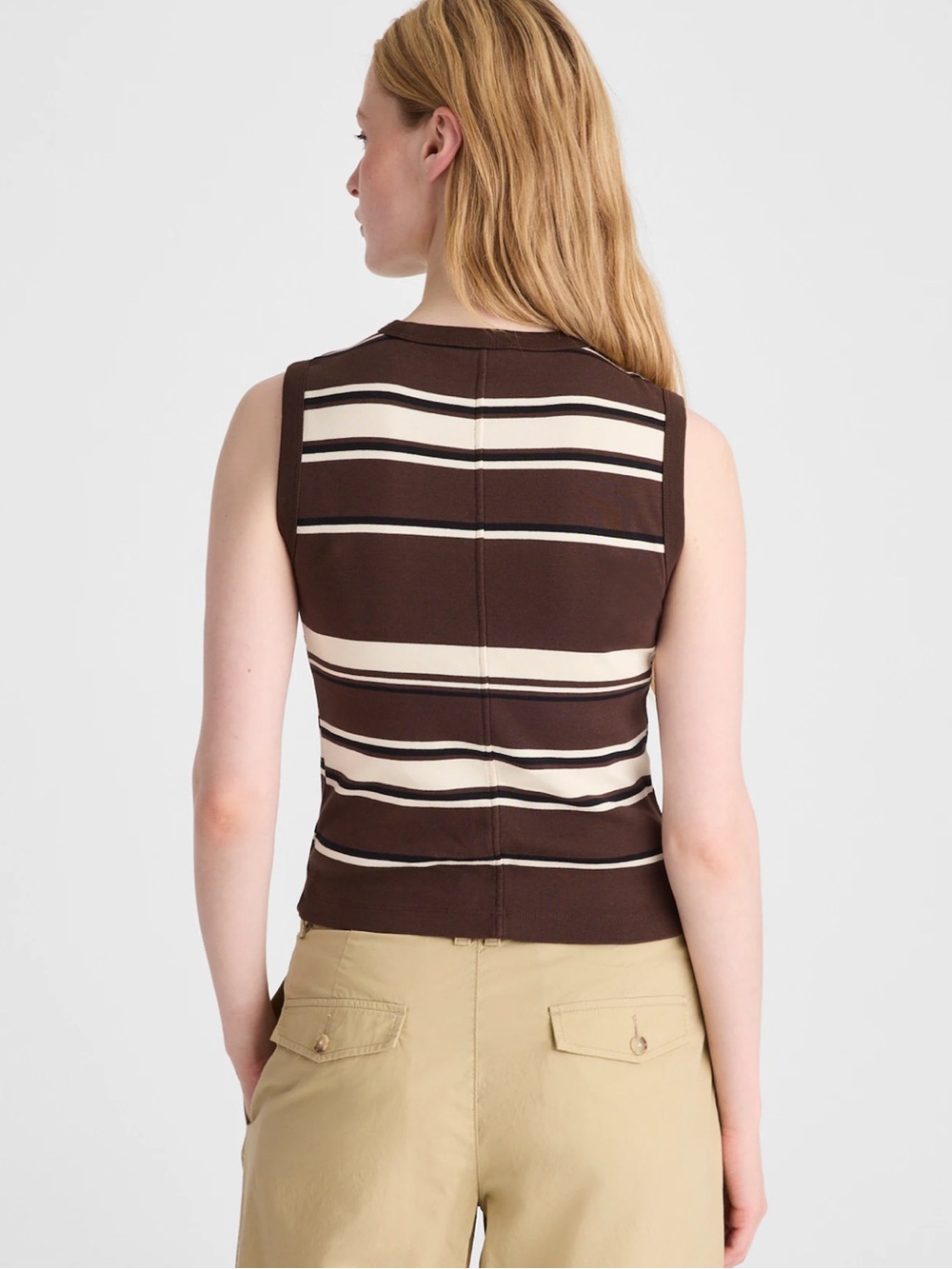 Madewell ‘90’s Shell Tank Brown Cream Black Stripes Tank (Size Small) - Picture 2 of 12
